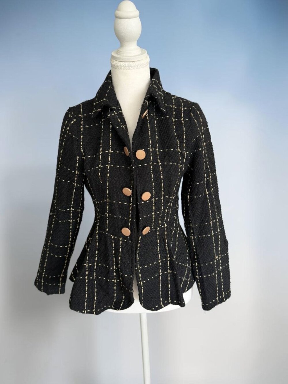 MICHAEL & ROSE Black White Plaid Jacket Blazer Size Medium